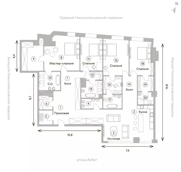 Продажа квартиры площадью 240.5 м² 8 этаж в Turandot residences по адресу Арбат, Арбат ул., 24